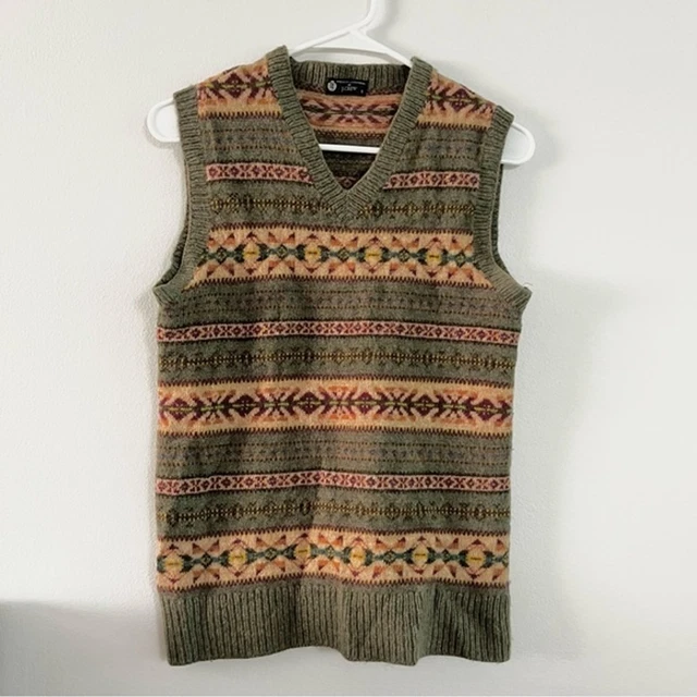 J. Crew 100% Lambswool Sweater Vest Mens Icelandic Nordic Pattern Green Small J. Crew 100% Lambswool Sweater Vest Mens Icelandic Nordic Pattern Green Small