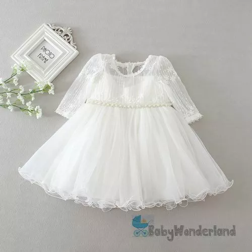 Baby Girl Formal Christening  Baptism Gown Lace Birthday Party Dresses Size 0-2Y