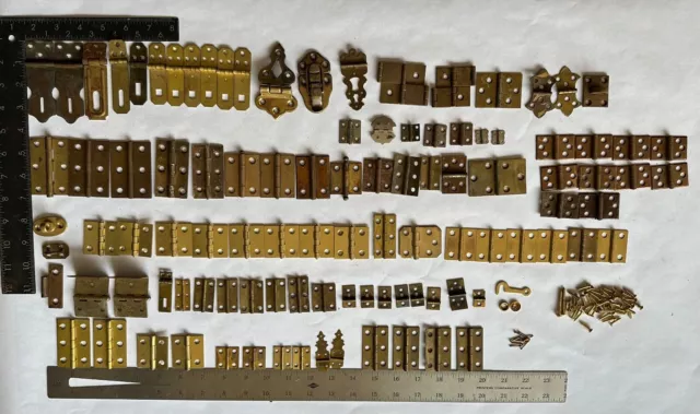 Lot of Assorted  Vintage Brass Iron  Salvaged Cabinet Door Hinges Parts #1206