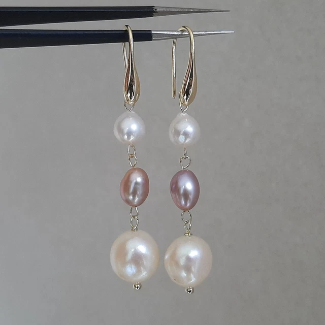 boucles d'oreilles dormeuses perles de culture roses blanches plaqué or jaune