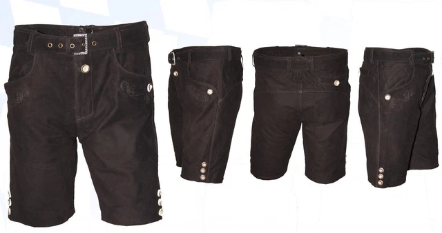 kurze sportliche Lederhose Trachtenlederhose Plattlerhose braun bestickt