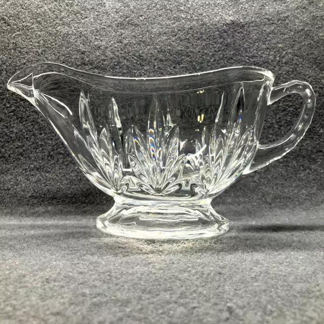 Vintage Cut Glass Crystal Clear Footed Gravy Sauce Boat-Holds 8 Oz-Handle/Spout