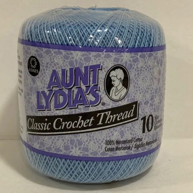 Hilo de algodón de crochet clásico de tía Lydia 350 yardas talla 10 azul Delft