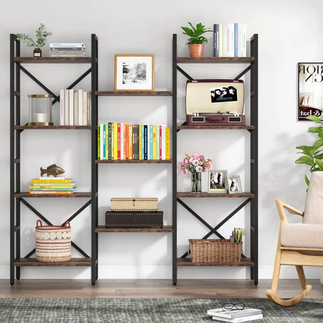 Tribesigns 4 Tier Rustic Bookshelf Bookcase Display Storage Shelves Heavy Duty