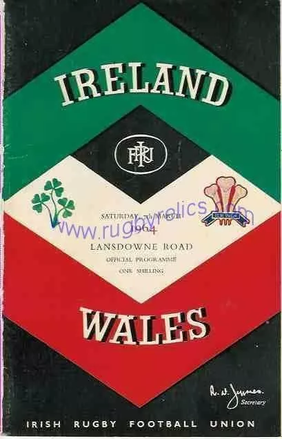 IRELAND v WALES 7 March 1964 LANSDOWNE ROAD, DUBLIN RUGBY PROGRAMME FIVE NATIONS