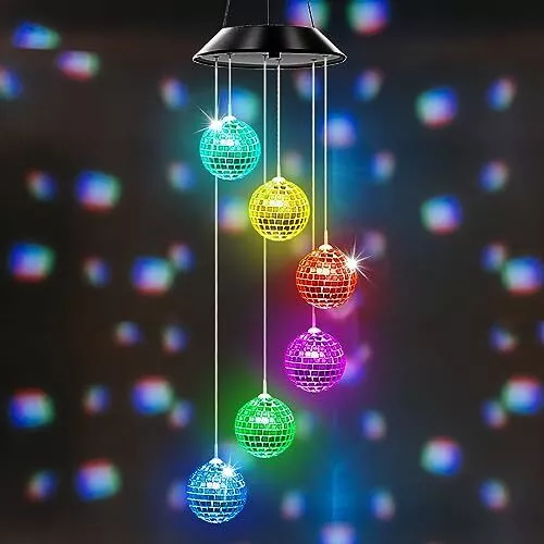 Solar Wind Chime for Porch Decor - 29Inch Solar deocorative Lights Disco Ball