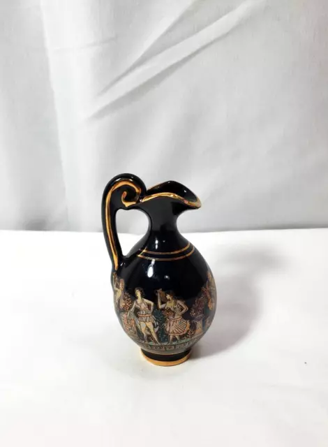 Vintage Greek Vase  3.5” Small 24k Gold Trim Handmade in Greece Rare