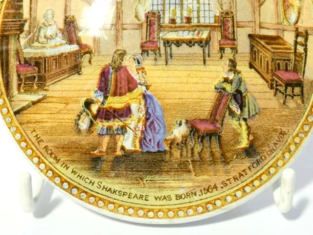 Antique Prattware Pictorial Pot Lid Room in which Shakespeare was Born 1564 #227