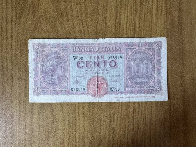 Luogotenenza Banconota Lire 100 Italia Turrita 10 12 1944 Serie W Sostitutiva R2