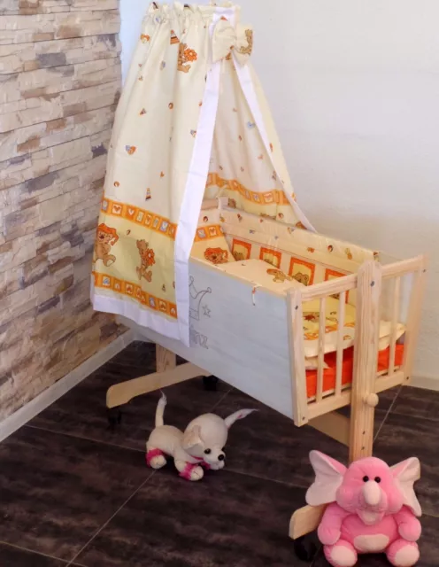 Baby Wiege Stubenwagen Schaukel Beistell Bett Set Himmel Matratze weiß grau rosa