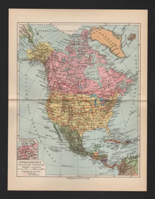 Landkarte map 1932: Nord-Amerika. Politische Übersicht.