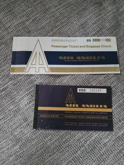 VINTAGE AIR ANGLIA Airways paper passenger tickets plane British