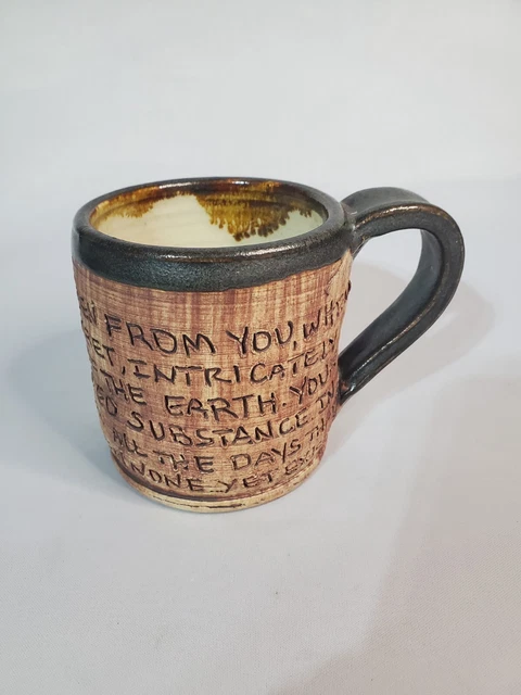Hand Made Pottery Mug Psalm 139 Bible Verse Stray Cat Signed