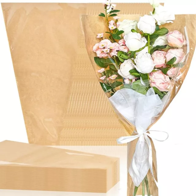 50 Pack Flower Wrapping  Bag Clear Front Kraft Flower  14 X 22 Inches M4S63176