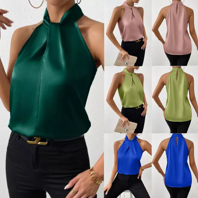 Top De Verano Para Mujer Camisetas Sin Mangas Con Cuello Halter Camiseta ”