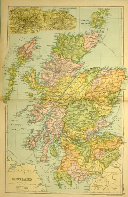 1905 Antique Map ~ Scotland Hebrides Argyll Sutherland Perth Glasgow Edinburgh