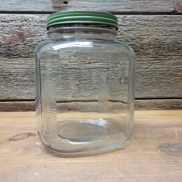 VTG Anchor Hocking Hoosier Cabinet Glass Ribbed Gallon Canister Cookie Jar
