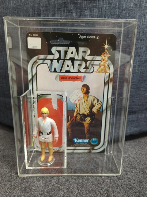 Vintage Star Wars Luke Skywalker Figure 12 Posteriori Cardback & Vetrina Acrilica