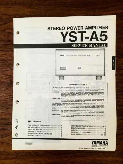 Yamaha YST-A5 Amplifier Service Manual *Original*
