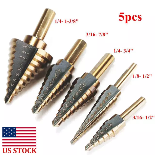 5Pcs Step Drill Bit Set HSS High Speed Step Drill Cobalt Multiple Hole 50 Sizes