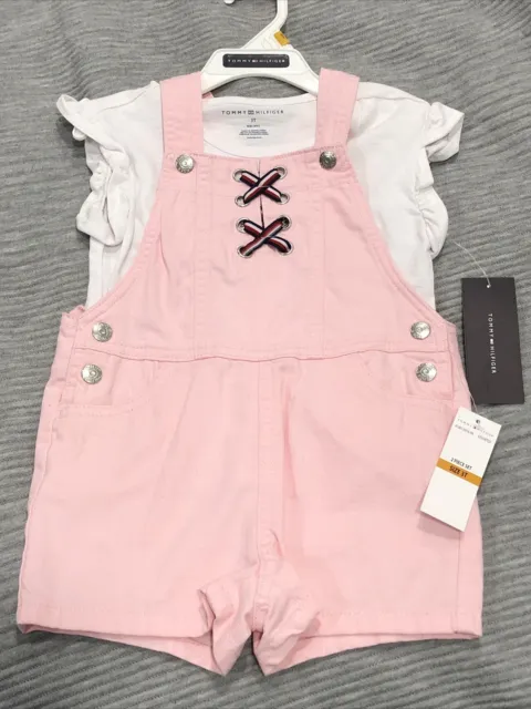 TOMMY HILFIGER Girl’s Size 3T PINK Shortall Set 2-Piece Shirt with Logo