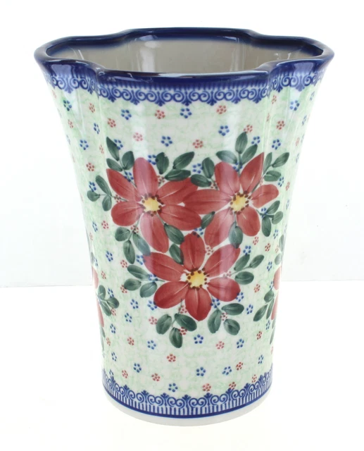 Blue Rose Polish Pottery Poinsettia Vase