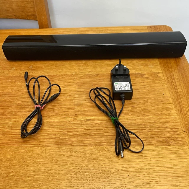 BLACK RECTANGULAR SOUNDBAR Speaker with Power Adaptor, Cables, UK Type ...