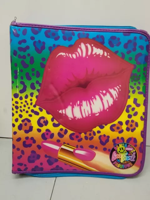 Vintage Lisa Frank Fashions Lips 3 Ring Zipper Binder Cheetah Lips Lipstick