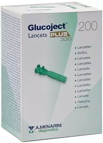 Glucoject Lancets Plus 0.2mm 33G Pack of 200 Sterile Blood Sugar Monitoring