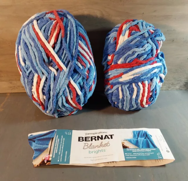 BERNAT Blanket Brights BUSY BLUE Partial Skein 5 Oz Good Condition