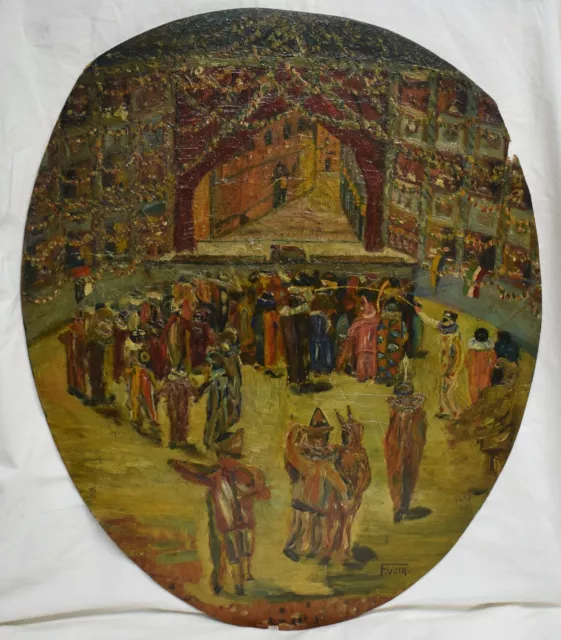 Painting Picture DIPINTO OLIO SU compensato F.VOIR Festa di carnevale 1900