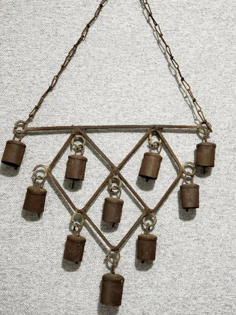 Antique Primitive Rusty Bells Wind Chime Wrought Iron Garden Decor