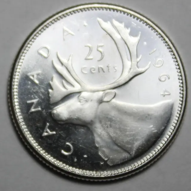 Canada 1964 Silver 25 Cents, Heavy Cameo, Uncirculated (10d)