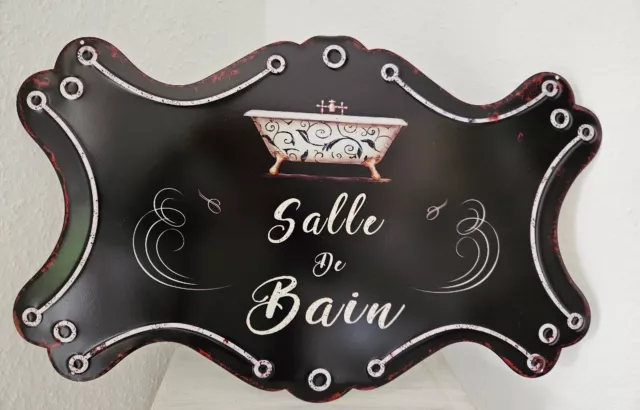 Metallschild Blechschild Wandbild Salle de Bain Badewanne 60cm Retro 3