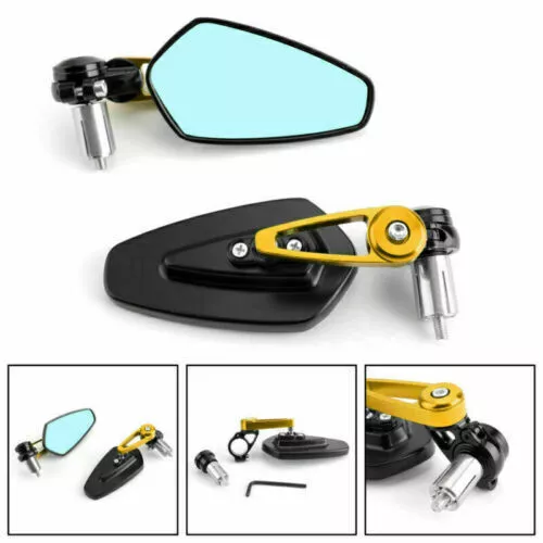 Universal Gold Motorcycle Moto 7/8" 22mm Handle Bar End Rearview Side Mirrors A1