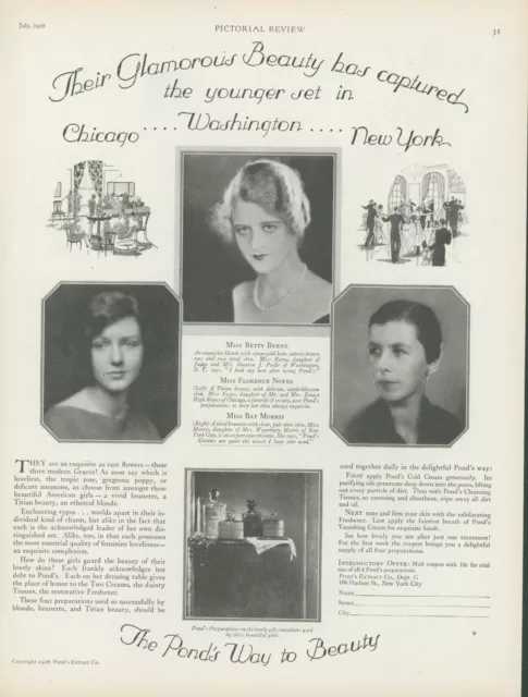 1928 Ponds Cold Cream Glamourous Beauty Chicago New York DC Vintage Print Ad PR1