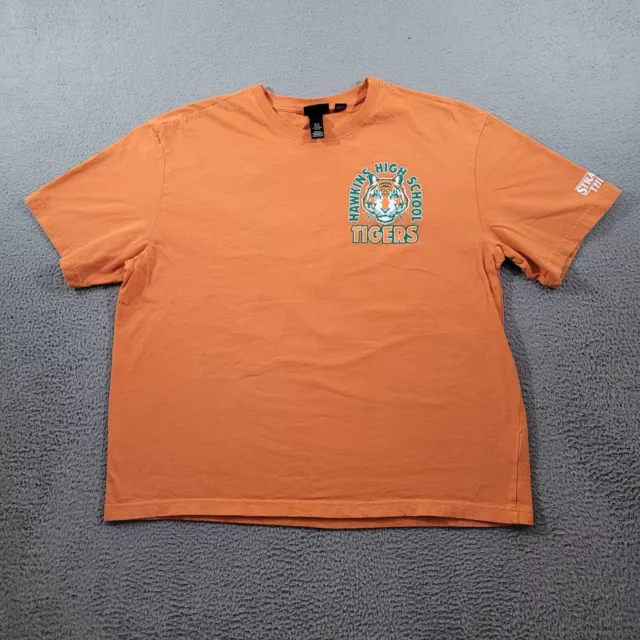 HM X Stranger Things Shirt Mens Extra Large Orange Hawkins High School Tigers