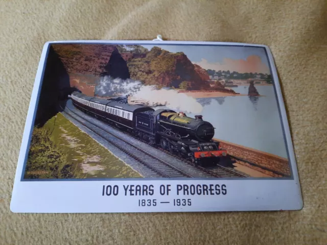 Blechschild Eisenbahn 100 YEARS OF PROGRESS Weltbild  ca 20x15 cm aus Erbschaft 2