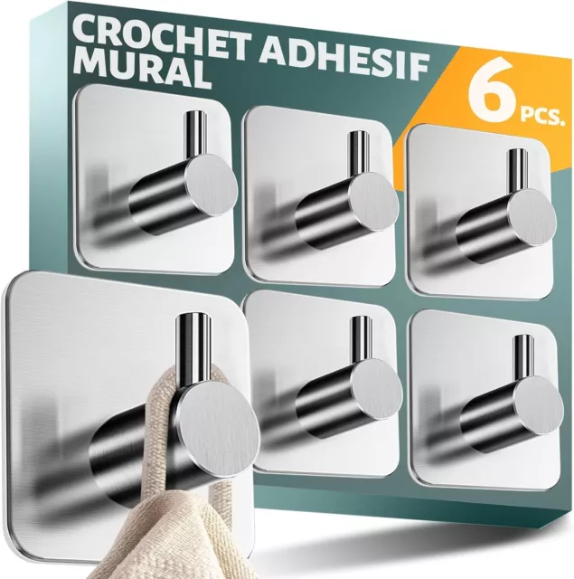 SET 6 CROCHET adhesif mural - accroche serviette salle de bain