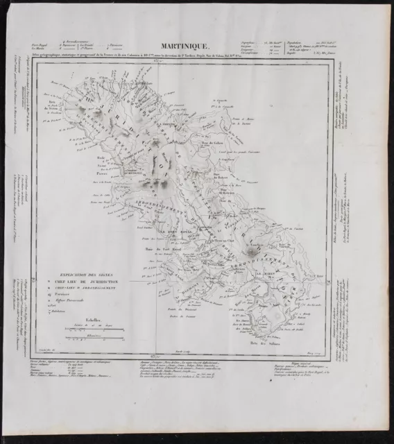 1840c - Île de la Martinique - Carte géographique ancienne - Gravure - Antilles