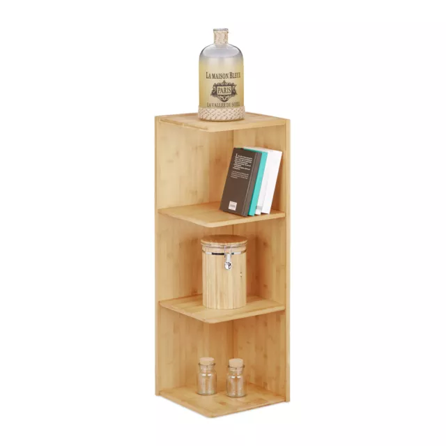 Eckregal Bambus 3 Fächer Standregal, Bücherregal im Landhausstil, Holzregal Wand