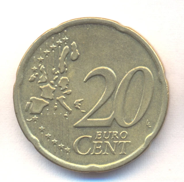 GREECE ERROR 20 Euro-cent 2002 Coin No "E" in the star below 2002, circulated