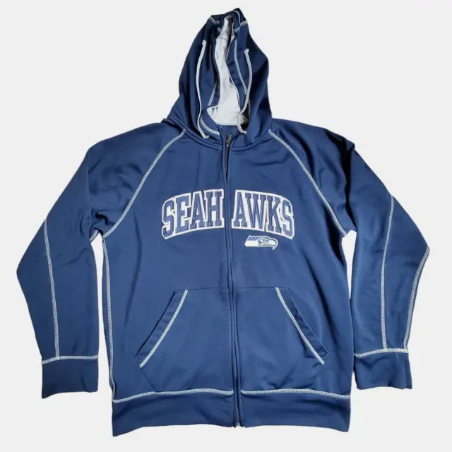 Antigua NFL Seattle Seahawks Mens Blue Full Zip Hoodie Sweatshirt Size L