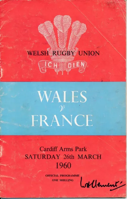 RUGBY UNION PROGRAMME - Wales v France (@ Cardiff Arms Park) 1960