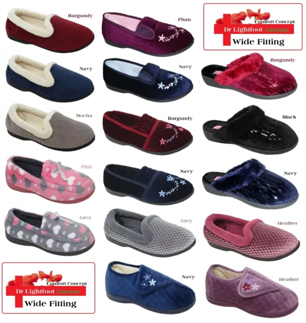 Ladies DR LIGHTFOOT Memory Foam Wide Fit Comfort Hard Sole Moccasins Slippers