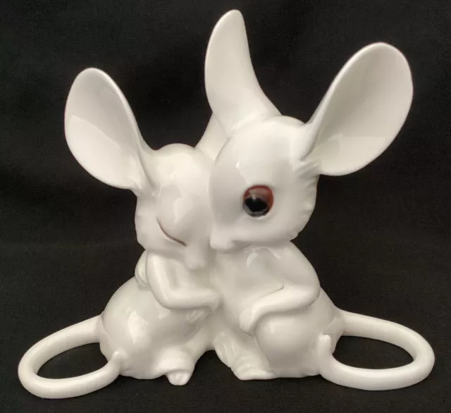 ROYAL OSBORNE | White Fine Bone China Ornament | Pair Loving Big Eared Mice