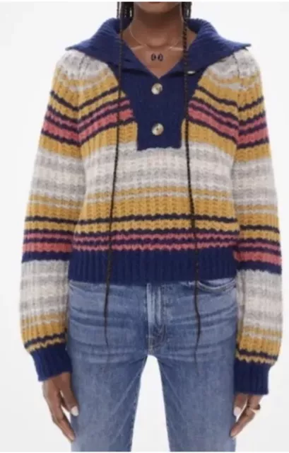 MOTHER The Buttoned Collar Alpaca Wool Blend Striped Winds Of Change Pullover S
