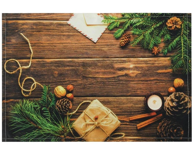 Tischsets Stoff CLOTH waschbar Geschenk Weihnachtsdeko Holz Weihnachten
