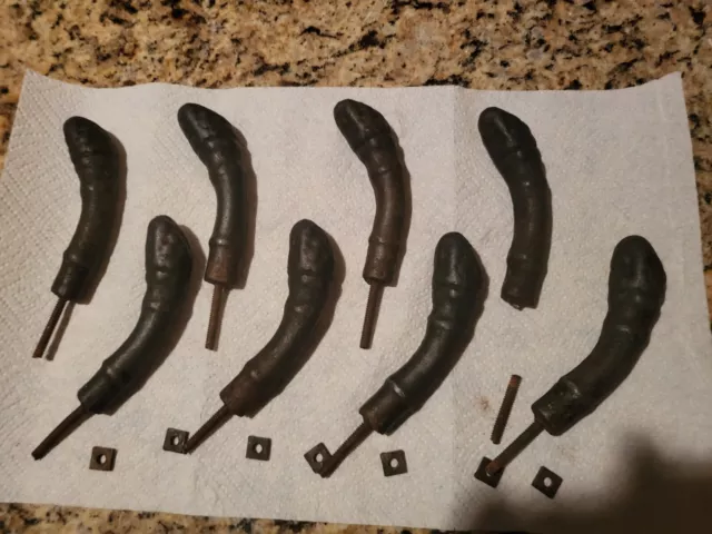 8 Antique Early Cast Iron Asparagus Coat Hat Hooks Heavy Duty