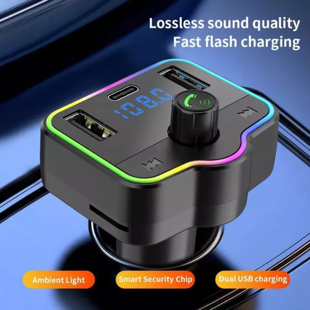 Bluetooth 5.0 Car Wireless FM Transmitter Adapter USB AUX Hands-Free H0G9